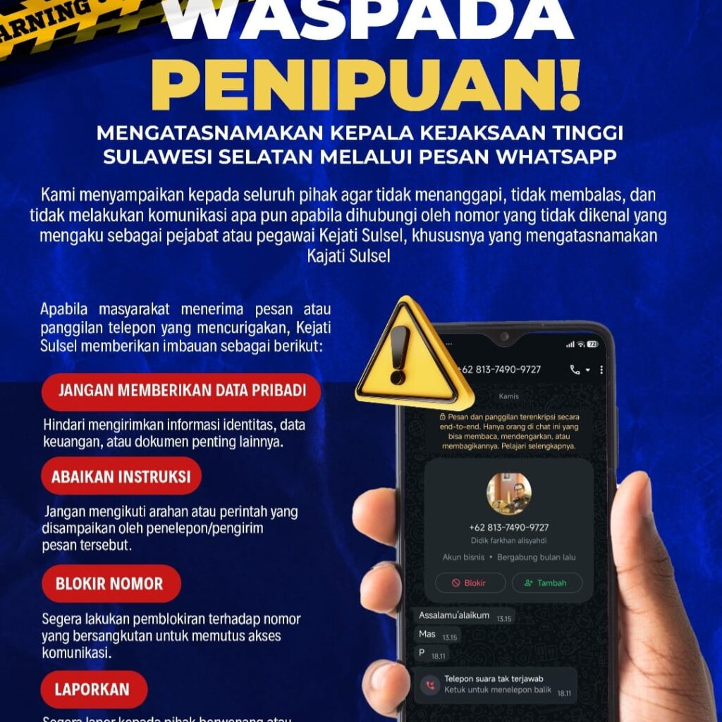 Modus Penipuan Berbasis Digital Menggunakan AI Mencatut Nama Kajati Sulsel
