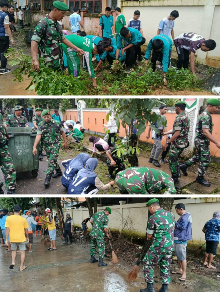Turut Implementasikan Instruksi Presiden, Kodim 1421/Pangkep dan Siswa SMAN 11 Pangkep Gelar Korve Bersihkan Lingkungan Sekolah