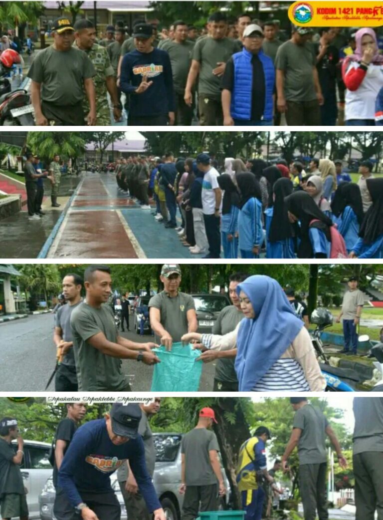 BERSINERGI PERANGI SAMPAH: PERSONIL KODIM 1421/PANGKEP BERSAMA INSPEKTORAT DAN MASYARAKAT BERSIHKAN LAPANGAN CIT MAS