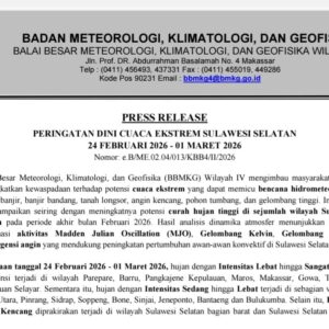 BMKG Keluarkan Peringatan Dini Cuaca Ekstrem di Sulawesi Selatan Selama Sepekan ke Depan