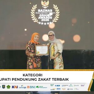 Bupati Barru Andi Ina Raih GRAND AWARDS 2026 Kategori Bupati Pendukung Zakat Terbaik dari BAZNAS RI