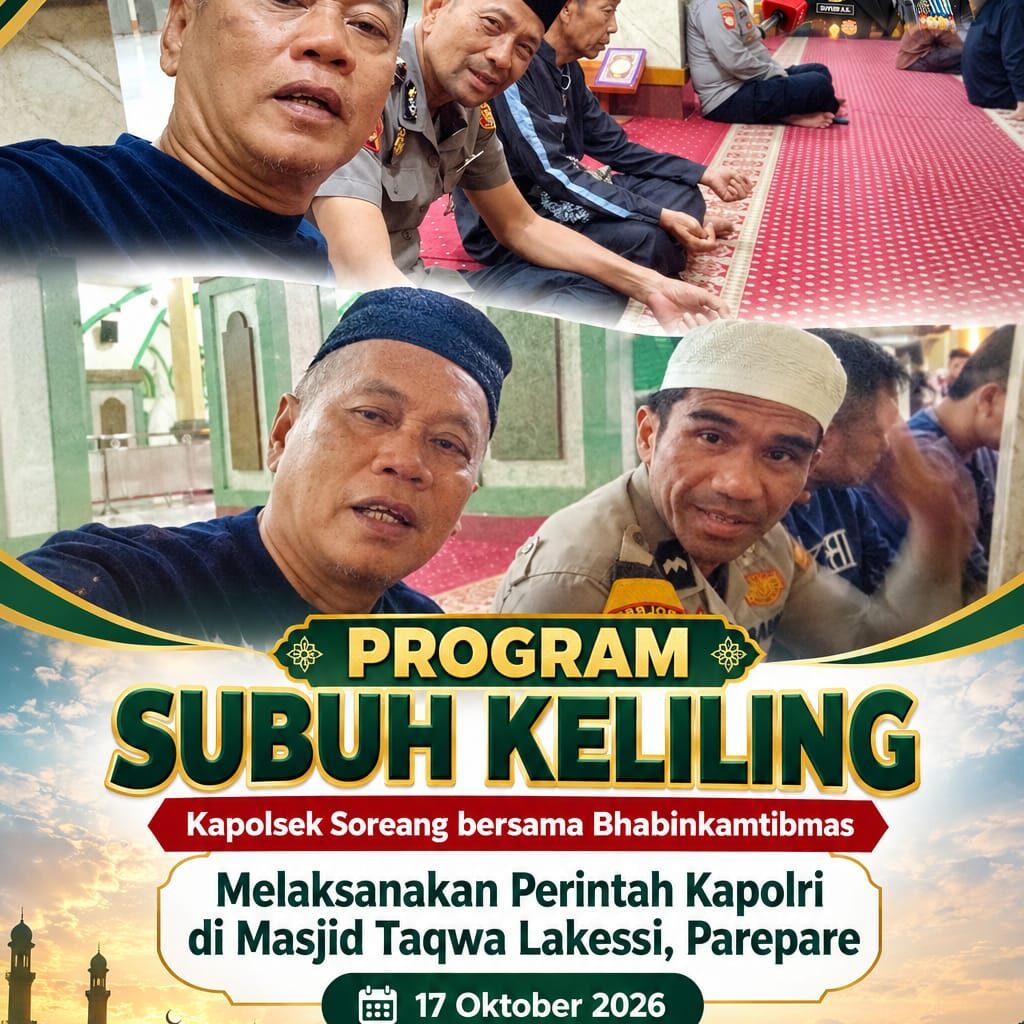 Polri Hadir di Tengah Umat: Kapolsek Soreang AKP Amir Pimpin Program Subuh Keliling di Masjid Taqwa Lakessi Parepare